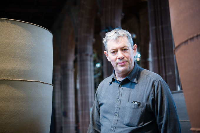 Julian Stair installing Quietus in Manchester Cathedral 2016